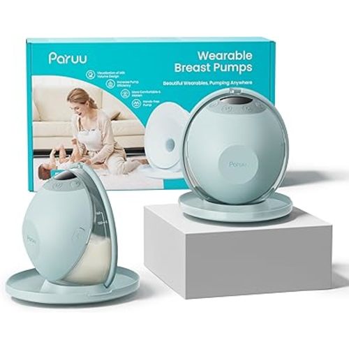 Paruu P20 Hands-Free Wearable Electric Breast Pump - 4 Modes & 12 Suction Levels, 19/21/24mm Double-Sealed Flanges, Visible Milk Volume & Pumping Time, Lightweight Portable (2 Pack, Light Green)