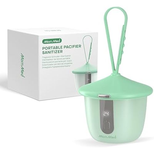 MomMed Portable Pacifier Sanitizer with Smart Display, Dual 60/180s Disinfection Modes, Auto Shut-Off, UV Pacifier Holder Case for Baby Pacifiers, Teethers, Bottle Nipples and More(Green)