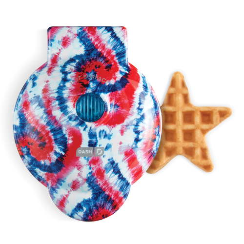 Dash Americana Mini Waffle Maker - 4” Waffle Mold, Nonstick Waffle Iron with Quick Heat-Up, Nonstick Surface - Perfect Mini Waffle Maker for Kids and Families, Just Add Batter, Star-Shaped, Tye Dye