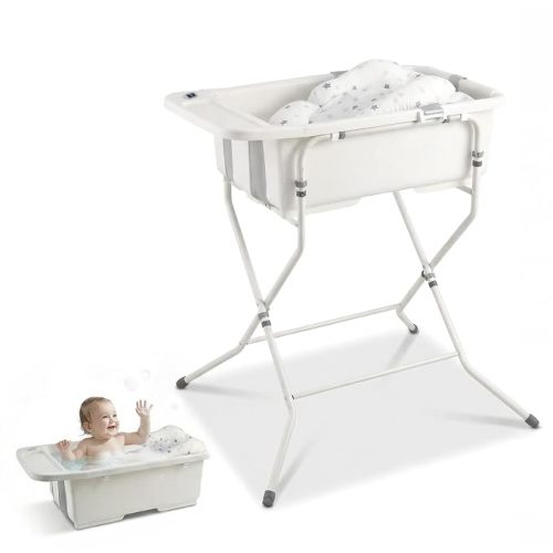 Baby Bathtub with Stand,Collapsible Infant Bath Tub | Large Capacity Newborn Toddler Shower with Thermometer & Soft Cushion for Baby 0 to 36 Months