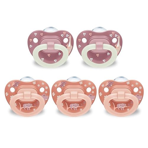 NUK First Choice Classic Baby Pacifier, 0-6 Months Newborn Pacifier, Orange & Pink, Newborn Essentials, 5-Pack