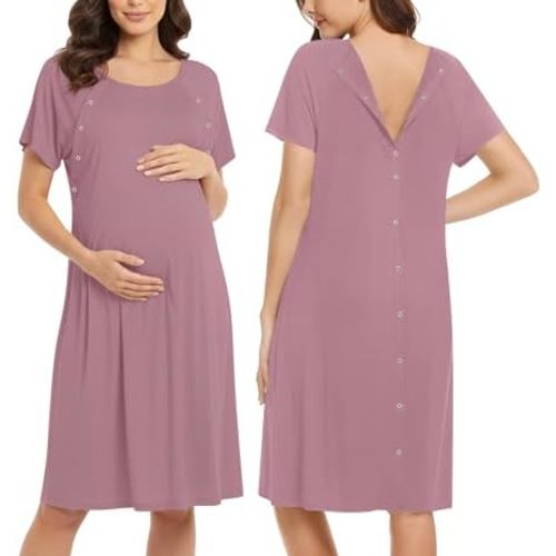 Ekouaer Women’s Nursing/Delivery/Labor/Hospital Nightdress Short Sleeve Maternity Nightgown with Button S-XXL