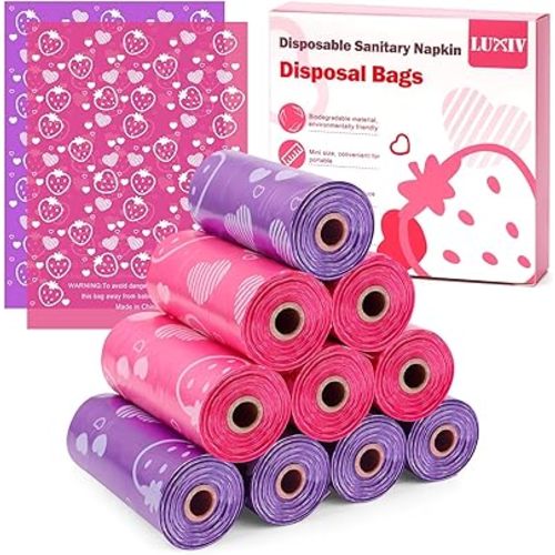150Pcs Sanitary Napkin Disposal Bags, Luxiv Pink Disposable Sanitary Bag Personal Care Disposal for Tampons Trash Bag, Disposable Mini Bags for Women Privacy Handling Bag Diaper Sack (Pink+Purple)