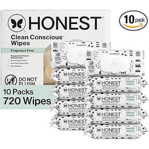 The Honest Company Baby Wipes for Sensitive Skin, Hypoallergenic, Fragrance-Free, Multi-Use, Pattern Play Design, 720 Count (8 Packs of 90)