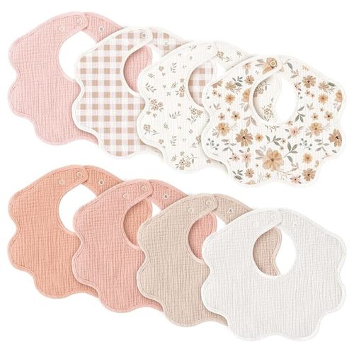 Konssy Muslin Baby Bibs 8 Pack, 100% Cotton Absorbent Bandana Drool Bibs
