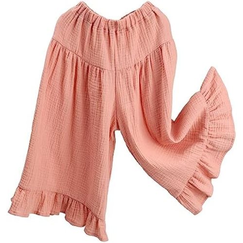 HOOLCHEAN Baby and Little Girls Soft Cotton Gauze Wide Leg Ruffled Pants