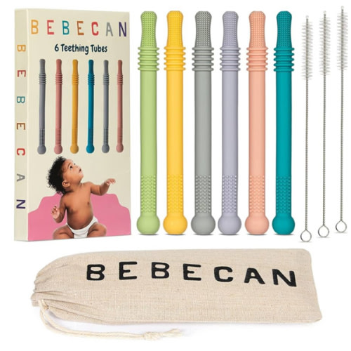 Teething Sticks for Babies 0-36 Months - Super Soft Silicone Teethers in 6 Vibrant Colors, Infant Teething Relief, Multicolored Teething Tubes Baby Gift Teethers