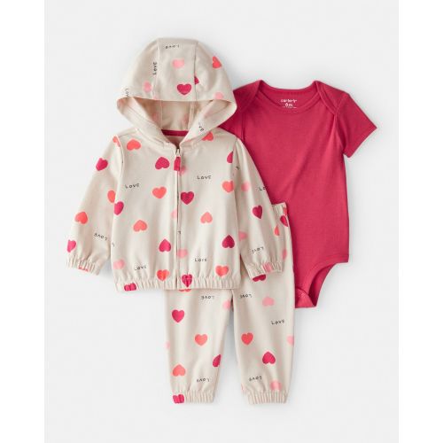 Baby Girl 3-Piece Heart Jacket Outfit Set - Brown | Carter's