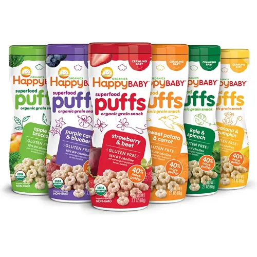 Happy Baby Organic Superfood Puffs, Variety Pack, 2.1 Ounce (Pack of 6)