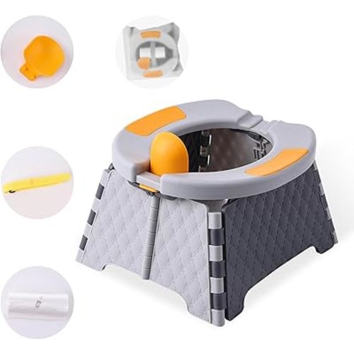 Portable Foldable Travel Potty for Toddlers, Kids Toilet Seat for Car, Camping, Indoor Outdoor - Splash-Proof Design, Easy Clean Training Seat with 30 Disposable Waste Bags (Gray) by Yszawmx