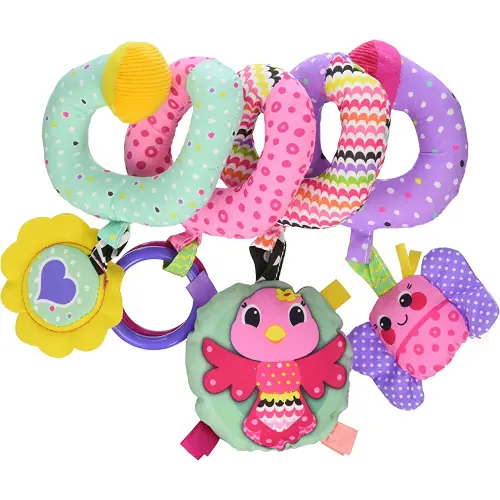 Infantino Stretch & Spiral Activity Toy - Textured Play Activity Toy for Sensory Exploration and Engagement, Ages 0 and Up, Pink Farm, 1 Count (Pack of 1)