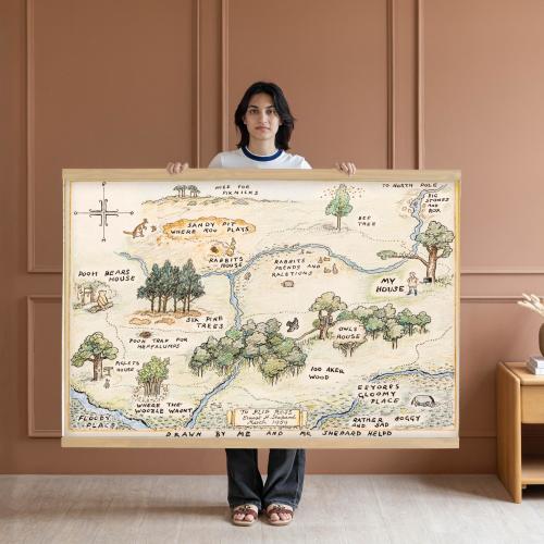 Winnie the Pooh 100 Acre Wood Map - Winnie the Pooh Nursery - Kids Nursery Canvas Hanging - JS24