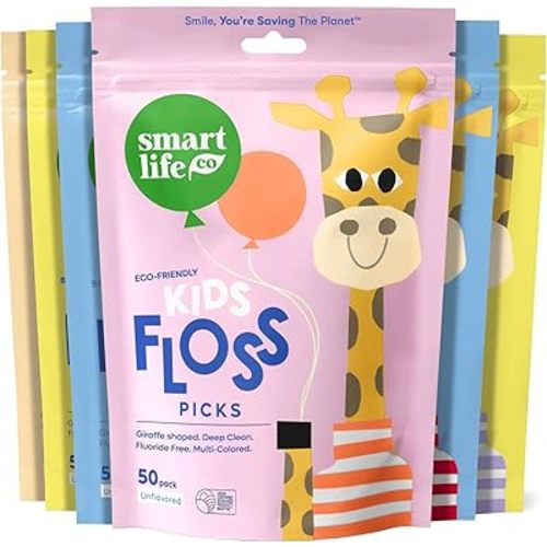 SmartLifeco Biodegradable* Kids Flossers - Unflavored Dental Floss Picks for Children, Fluoride & PFA Free, Straw Wheat Fun Animal Flossing Sticks for Toddlers Teeth, Eco Friendly Compostable*, 300x