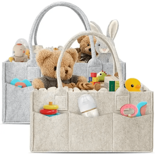 HIPHOP PANDA 2-Pack Diaper Caddy Organizer - Nursery Storage Bin & Car Organizer for Diapers, Wipes, and Baby Essentials - Dual-Color Solid Set (Grey/Oatmeal), Large Size