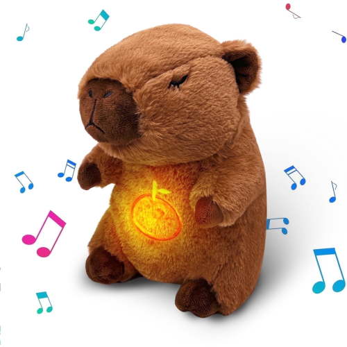 YSZZYSM Capybara Breathing Stuffed Animal, Anxiety Relief, Soothing Music Lights, Portable, Uses three AAA batteries (batteries to be provided by the user)