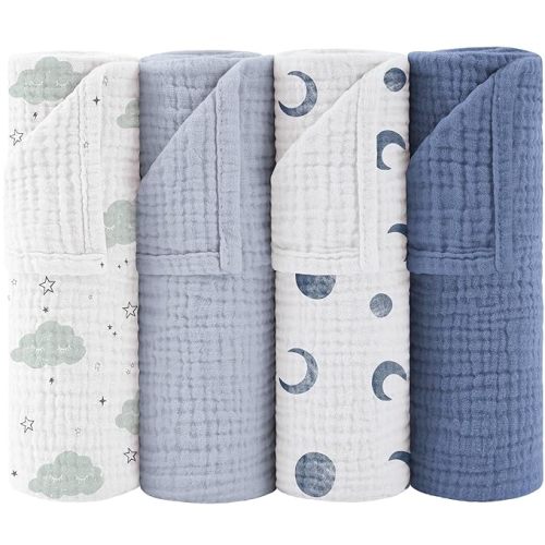 Susurration Muslin Burp Cloths 24x24 Inches Ultra Soft 100% Cotton, 4 or 7 Pack Baby Washcloths for Newborn, Absorbent Burp Rags & Swaddle Blankets