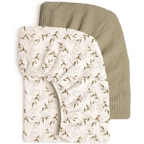 lulumoon Fitted Crib Sheets 2-Pack: Soft Muslin Cotton for Standard Crib - Boho Branch Print for Baby Boys Girls Nursery Bedding & Gift
