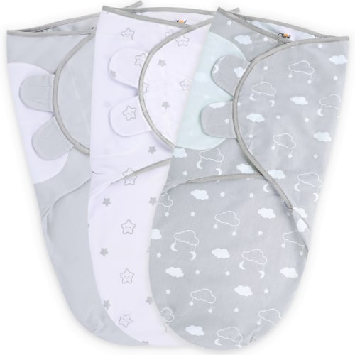 Baby Swaddle Blanket, Adjustable Newborn Swaddle Wrap, 3-Pack Soft Organic Cotton for Baby Boy and Girl, Grey and White
