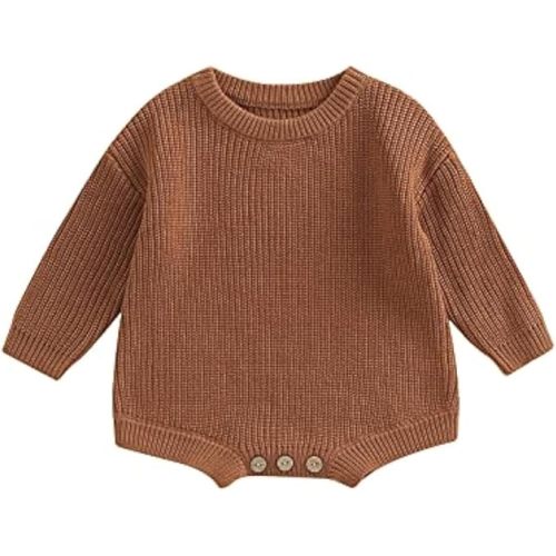 woshilaocai Baby Boy Girl Sweater Oversized Long Sleeve Romper Warm Crewneck Bodysuit Knitted Winter Clothes