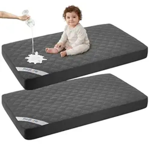 BEDLORE Waterproof Mattress Protector Crib, 2 Pack Soft Gray Mattress Pad, Noiseless Machine Washable Mattress Cover, Ultimate Protection for Your Baby's Crib Toddler Bed (52''x28'')