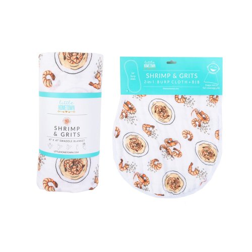 Gift Set: Shrimp'n Grits Swaddle Blanket and Burp Cloth/Bib Combo
– Little Hometown