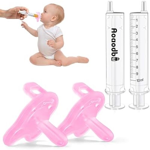 Baby Medicine Dispenser, Baby Medicine Syringe, 0 Months and up Baby Pacifiers, 100% Silicone Pacifiers, BPA-Free (Pink, Model 1)