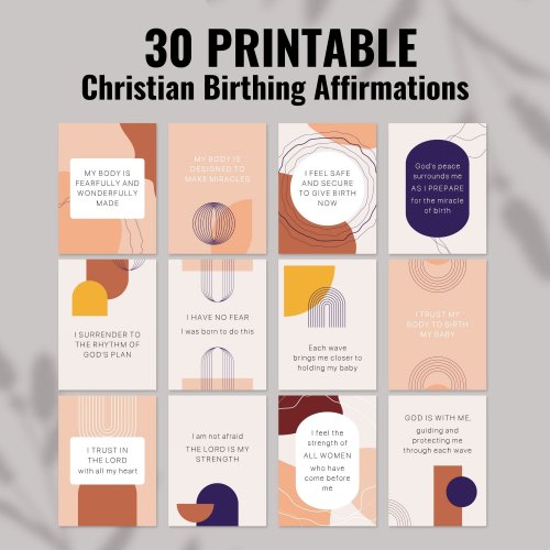 30 Printable Christian Birthing Affirmations, Pregnancy and Birth Affirmation Cards, Hypnobirth Cards, Natural Labour Positive Affirmations