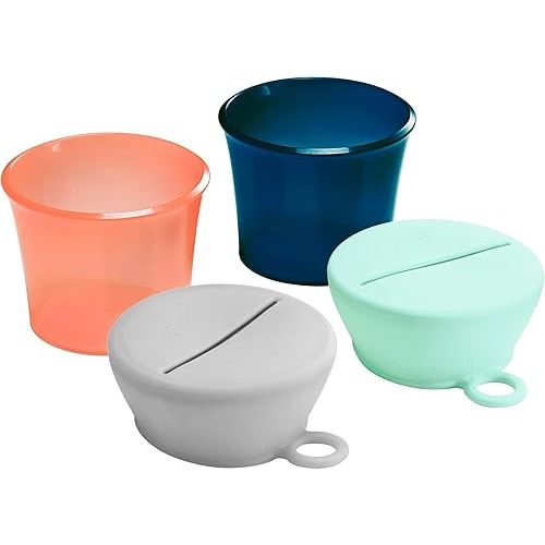 Boon Snug Toddler Snack Containers with Lids - Includes 2 Lids and 2 Baby and Toddler Spill Proof Cups for Snacks - Toddler Snack Cups for Home and Travel Essentials - Pink and Blue