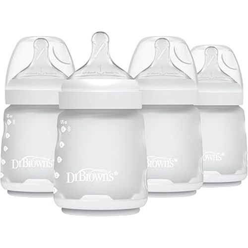 Dr. Brown's Silicone Baby Bottle with Collapsible Insert Designed to Reduce Colic, 5 oz with Wide-Neck Level 1 Slow Flow Nipple, 0m+, Ecru, 4-Pack