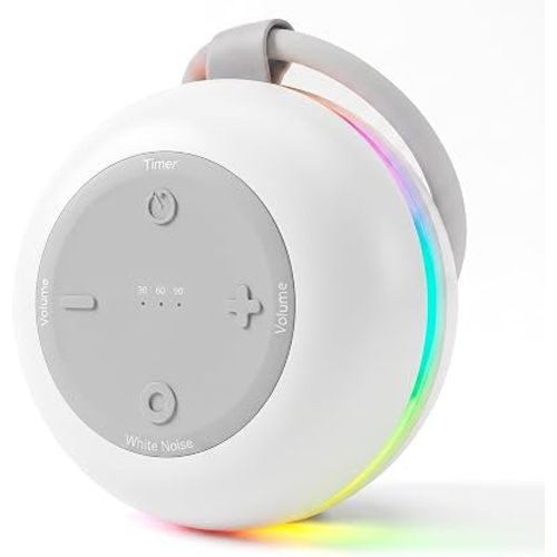 Portable Baby Sound Machine with RGB Night Light, 18 Soothing Sounds