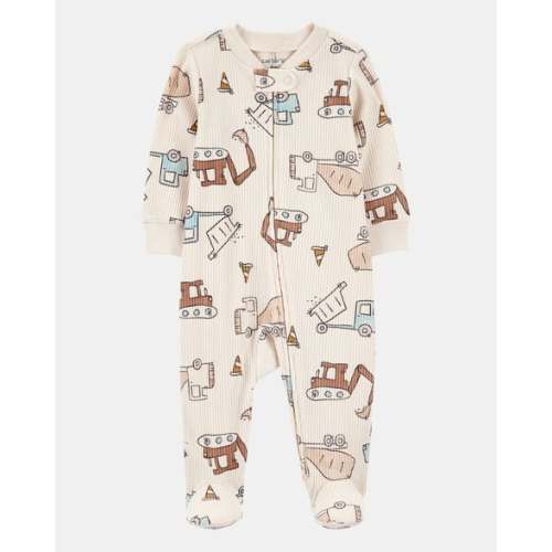 Baby Boy Construction 2-Way Zip Ribbed Sleep & Play Pajamas - Cream | Carter's