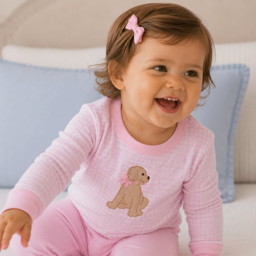 Puppy Playtime Applique Long Pajamas - Pink