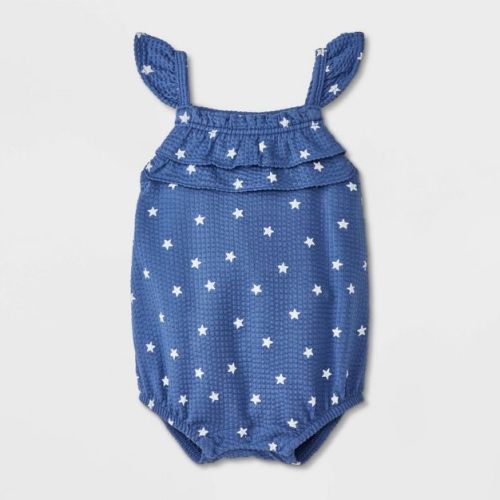 Baby Girls' Star Ruffle Romper - Cat & Jack™ Navy Blue 6-9M