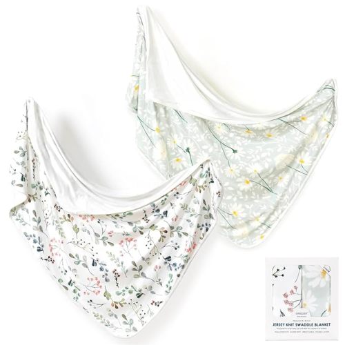 Baby Blankets 2 Pack Super Soft Jersey Knit Swaddle Blankets for Baby Girls and Boys, Double Layer Receiving Blankets 34 x 44 Extra Large for Swaddling, Leaves & Daisy