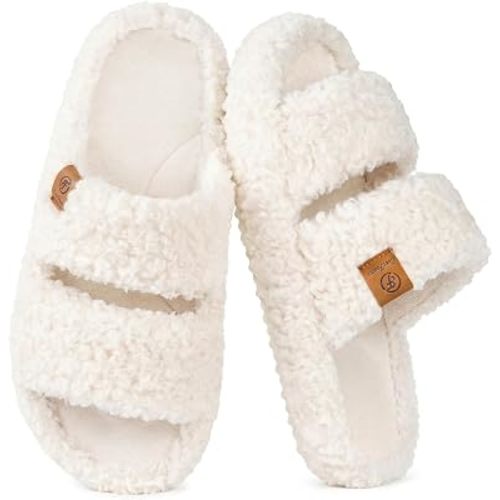 EverFoams Womens Fuzzy Open-toe Slippers Memory Foam Indoor House Shoes