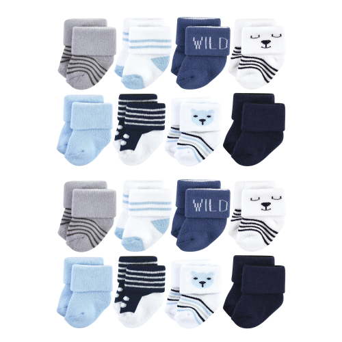 Hudson Baby Cotton Rich Baby Terry Socks 16-Pack, Bear Boy, 0-6 Months