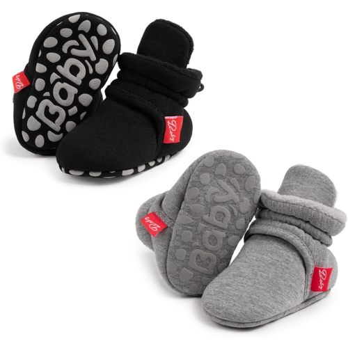 Babelvit Newborn Baby Boy Girl Soft Fleece Booties Stay On Infant Slippers Socks Shoe Non Skid Gripper Toddler First Walkers Winter Ankle Crib Shoes