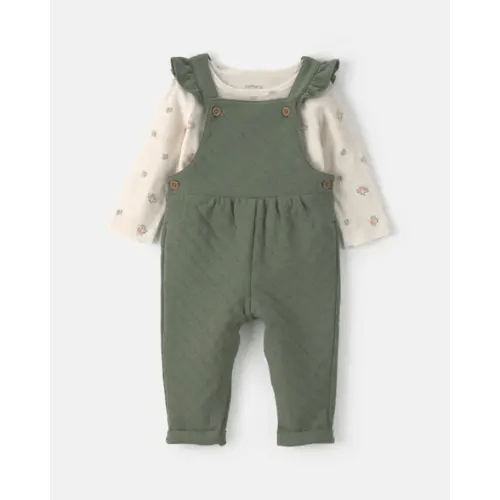 Baby Girl 2-Piece Quilted Overall Set - Olive Green | Carter's
