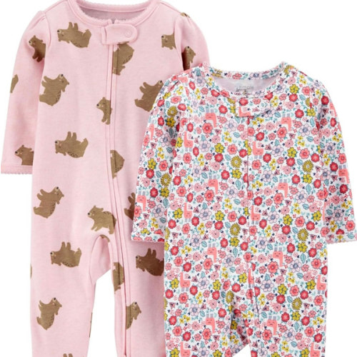 Simple Joys by Carter's Baby Girls' Cotton Footed Sleep and Play, Pack of 2