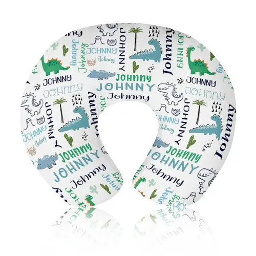 Baby Nursing Pillow Cover - Personalized Name Breastfeeding Pillow Cover with Dinosaur Pattern, Stretchy Removable U-Shaped for New Moms, Soft Breathable Slipcover for Infant Boys Girls