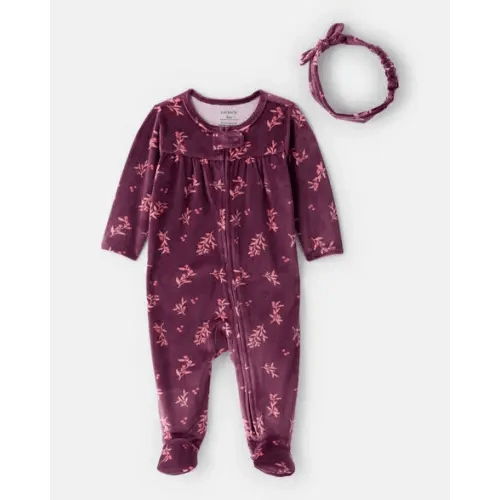 Baby Girl 2-Piece Floral DreamPlush Long-Sleeve Snug Fit Sleep & Play Pajamas - Maroon | Carter's