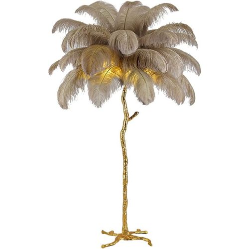 Natural Ostrich Feather Floor Lamp, Modern LED Dimmable Standing Lamp, Romantic Princess Bedroom Reading Tall Corner Lamp for Living Room, Dining Room and Office (120cm, Brown)