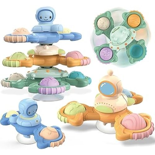 3PCS Suction Cup Spinner Toy - Sensory & Fidget Bath Toys for 2-3 Year Olds, Boys & Girls - Ideal Gift for Toddlers, Spinning Tops.