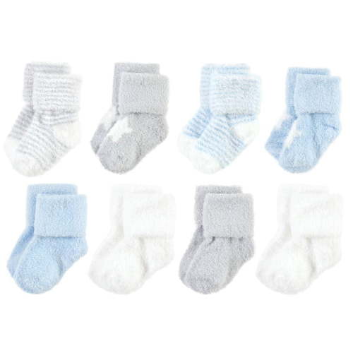 Hudson Baby Infant Boy Cozy Chenille Newborn and Terry Socks, Blue Star, 6-12 Months