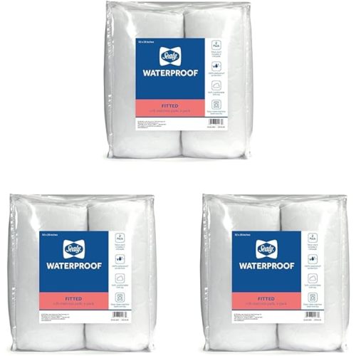 Sealy Baby 2-PACK Fitted Waterproof Infant Crib Mattress Protector Pad and Toddler Bed Cover, Durable and Comfortable Topper, Machine Washable and Dryer Friendly, 52x28”- White