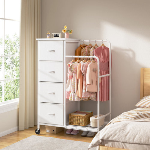 Trent Austin Design® Dresser With Double Hanging Rods, 3-in-1 Storage Organizer With 4 Fabric Drawers & Shelf, Space Saving Closet Cabinet On Wheels For Bedroom, Entryway, Hallway & Reviews | Wayfair