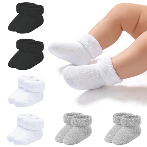 Mini angel Newborn Socks Preemie Terry Cotton Turn Cuff Sock Infant 0-3 Months Girls Boys Ankle Socks 6 Pairs
