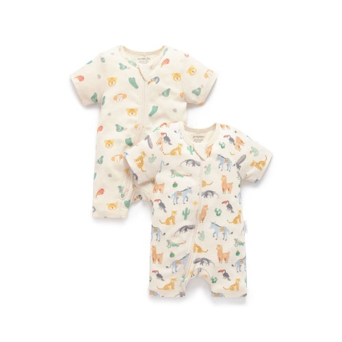 2 Pack Short Sleeve Zip Romper Animal