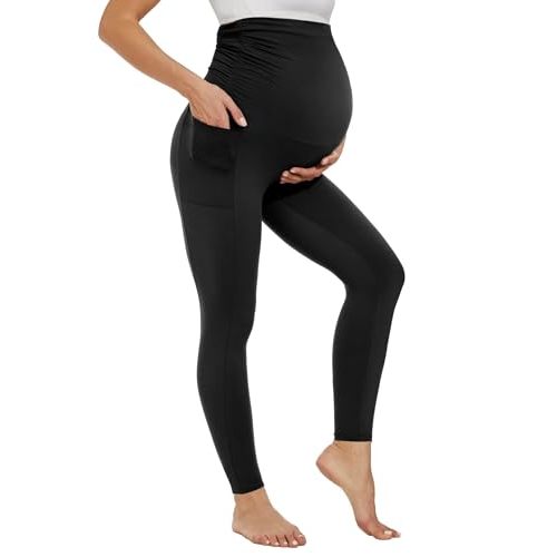 Happy.angel Maternity Leggings with Pockets Over the Belly - Soft Stretchy Yoga Pants for Pregnancy Workouts & Office