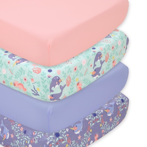 The Peanutshell Ocean Girl Microfiber 4-Pack Crib Sheets
